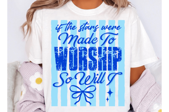 Worship While You Wait Christian Striped: Graphics & T-Shirt Designs